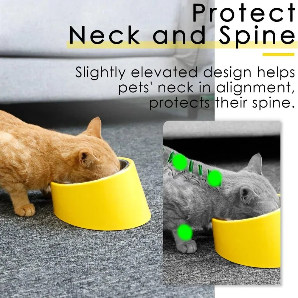 Yellow Slanted Dog Bowl, Non-Skid & Non-Spill, Small